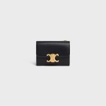 COMPACT WALLET WITH COIN TRIOMPHE IN SHINY CALFSKIN BLACK